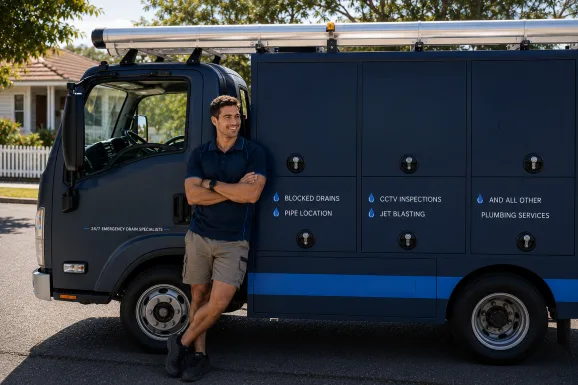 Our plumber with the service van on a North Ryde job