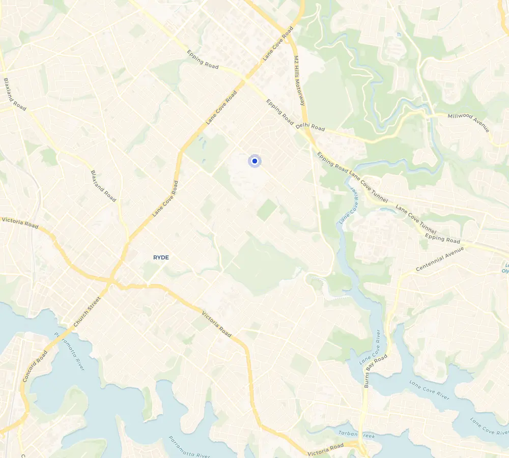 Map of the North Ryde service area and the surrounding Ryde district, showing North Ryde and the nearby streets we cover.